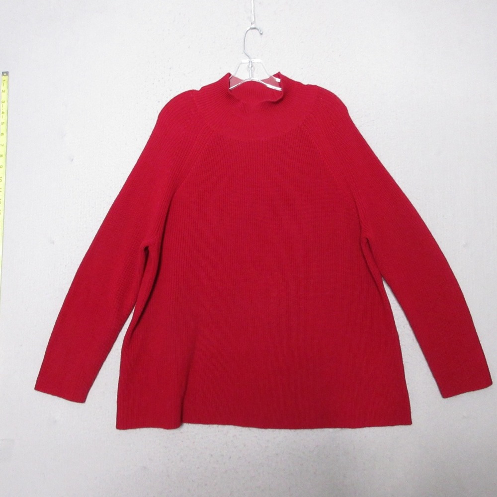 Eileen Fisher Sweater XL Red Mock Extra Fine Merino Wool Ribbed Quiet Luxuty